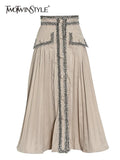 Casual Skirt For Women High Waist Loose Patchwork Midi Skirts Female Korean Fashion Summer Clothing Style New
