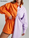 Women Tracksuits Shirt with Mini Shorts 100% Cotton Two Pieces Sets Fashion Outfits Women Blouses Short