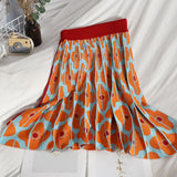 Korean OL Turn-Down Collar Short Sleeve Knitted T Shirts and Hit Color Patchwork Flower Skirts 2 Pieces Sets