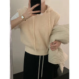 Autumn New Korean Women's Casual Solid Color Hooded Knitted Vest Loose-Fitting Short Sweater Vest-Outfit