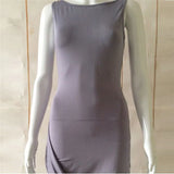 Sexy Oblique Pendulum Summer Women Dress O-Neck Solid Sleeveless Slim Dress Female Asymmetrical Mini Party