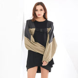 Patchwork Sweatshirt For Women O Neck Batwing Long Sleeve Hit Color Bandage Casual Loose Pullovers Female 2020