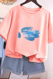 100% Cotton L-6XL T Shirt Letter Print Tshirt Short Sleeve Women's Top Summer Casual Couple O Neck Oversized T
