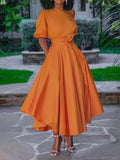 New Women's Dress Fashion Temperament Solid Color Office Lady Irregular One-Shoulder Strap Waist Women's Long