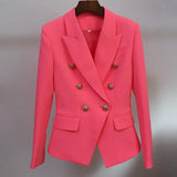 QUALITY Newest 2022 Designer Blazer Women's Lion Buttons Double Breasted Blazer Jacket Neon