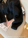 Sleeve Solid Women Turn Down Collar Loose Casual Knitted Coats Zipper Autumn Winter 2023 Regular Splice Sweaters Cardigan-Outfit