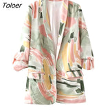 ZBZA Women 2023 Autumn Fashion Flower Print Blazers Coat Vintage Long Sleeve Pockets Female Outerwear Chic