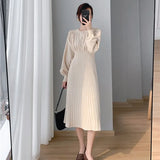 New Autumn Winter Women Lantern Sleeve Sweater Dress Ladies Casual A-Line Midi Knitted Dresses