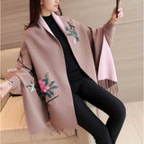 Embroidery Floral Tassel Trench Coats Women Cloak Long Sleeves Knitted Cardigan Sweater Windbreaker 2020 Winter