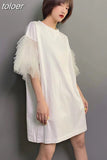 Loose White T Shirt For Women Round Neck Short Sleeve Lace Panel Solid Oversized T Shirts Female Summer Clothing