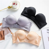 Cup Push Up Bra Front and Behind Buckle Underwear Women Sexy Deep V Strapless Stealth Brassiere Wire Free Thicken