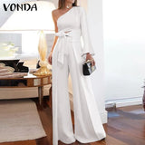 Jumpsuits Overalls For Women Casual Jumpsuits 2021 VONDA One Shoulder Playsuits Ladies Rompers Female Pants