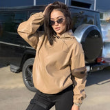 Faux Leather Hooded Women Streetwear Casual Winter Solid Vintage Sweatshirt 2021 Drawstring Hoodies Coat Pullover Top