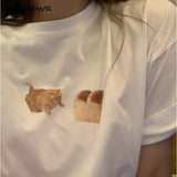 Summer Woman Tshirts Cat Print Fashion Shirts for Women O-neck Short Sleeve White Tees Y2k T-shirt Oversized Tops Femme-Outfit