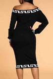 Print Black Off Shoulder Midi