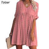 Loose O-neck Dot A-line Dress Women Long Sleeve Elegant Boho Mini Dress 2022 Spring Summer Woman Fashion Beach