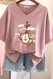 100% Cotton M-6XL T Shirt Chinese Lute Print Tshirt Short Sleeve Women's Top Summer Couple V Neck Oversized T