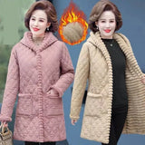 Jacket Plus Velvet Padded Coat Middle-aged Women Stand-up Collar Plus Size Wadded Jackets Thick Warm Long Outwear