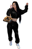 Casual Hoody Crop Top and Pants Matching 2PC
