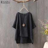 Summer Blouse Women Half Sleeve Tunic Tops Solid Work Shirt Casual Loose Vintage Cotton Linen Blusas