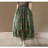 New Heavy Industry Print Skirt In The Summer Of 2023 Is Elegant Cotton And Linen Half Skirt, Lady's Vintage Broken Flower Big Swing Skirt.-Outfit
