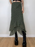 vintage asymmetrical midi skirt with floral pattern and