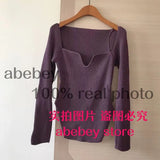 new spring sexy stylish sqaure collar full sleeves knitting pullover sexy slim T-shirt female top