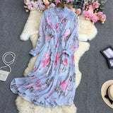 Large Flower Long-Sleeved Dress-Outfit