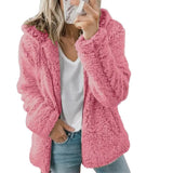 Women Teddy Jacket Coat Solid Fleece Warm Zipper Hooded Coats Autumn Thick Plush Oversized Female Sweatshirts
