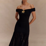 Women's Dress 2025 New Temperament Tector-Smeared Braid Net Yarn Splicing A Bag Of Hip Dress