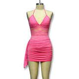 Perspective Sling Sling Vest Hollow Lace Splicing Bag Hips Short Skirt 2025 New Women's