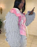 Stylish Letter With Fake Fur Long Sleeve Baseball