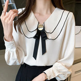Women Solid Chiffon Blouse Shirt Women Tops Long Sleeve Blouse Women Blusas Mujer De Moda 2021 Blouses Femme Top