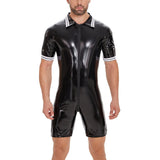 Toloer Plus Size Men's PVC Bright Leather Onesie Sexy Zipper Open Gear Onesie Leather Pants Size Accurate-Outfit