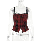 Summer New Sexy Hot Girl Blouse Dark Style Slim Christmas Red Plaid Vest Girl-Outfit