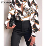 Women Sexy Backless Hollow Print Shirts Fashion Party Crop Top 2023 Spring Casual Stand Long Sleeve Office Lady Blouses And