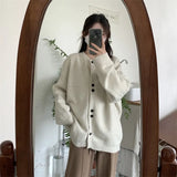 Early Autumn New Gray Knitted Cardigan Girl Loose College Style Casual Lazy Little Sweater Coat Girl-Outfit