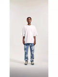 High Street Printing Wash Straight Street Clothing Slim Jeans Mid-Waist Casual Fashion Pants-Outfit