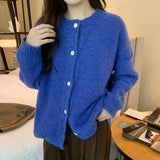 Cardigan Candy Color Soft Waxy Sweater Girl Autumn And Winter New Loose Lazy Circle Yarn Sweater Jacket-Outfit