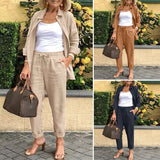 2022 ZANZEA Autumn Women 2PCS Suit Full Sleeve Turn-Down-Collar Solid Button Blouse Female Bohemian Holiday Loose Pockets