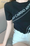 Women T Shirts 2023 Summer Tshirts Irregular Letter Tees Hollow Out Sexy Y2k Tops T-shirt Fashion Korean Clothes for