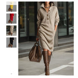 New Autumn Casual Button Collar Loose Straight Knitted Long Sweater