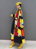 Loose Straight Midi Dresses For Women Lapel Long Sleeve Patchwork Single Breasted Print Casual Dress Female Spring