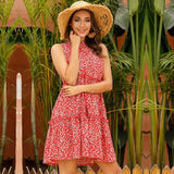 Women Summer Dress Floral Chiffon Sleeveless Beach Mini Dress Casual Red Sundress 2020 Fashion Plus Size Dress For