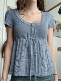 Buttoned Slit Tie Front Knit Top-Outfit