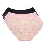 3pcs/Pack! Mid Waist Lace Panties Women Plus Size Ultra Thin Briefs XL to XXXXL Solid Underwear