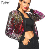 Jacket Women Glitter Sequin Elegant Office Lady Shiny Long Sleeve Cardigan Zipper Streetwear Tops Casual Autumn