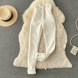 Winter Thick Warm Trousers For Women Fashion High Waist Skinny Pants Spring Design Chic Beading Streetwear Long