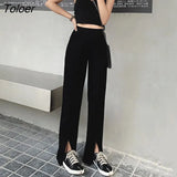 Pants Women Solid Elegant Simple Femme OL Fashion All-macth Sexy Slit Lady Trousers Slim Chic Ulzzang Summer 2XL New