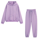 Autumn Hoodies Tracksuits Sets Solid Oversize Hooded Sweatshirts 2 Pieces Sets Winter Warm Fleece Crop Tops Pants